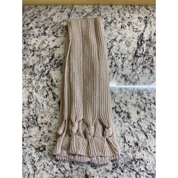 Talbots Metallic Knit Scarf With Knotted Tassel Ends Beige Gold Minimalist - Picture 6 of 9